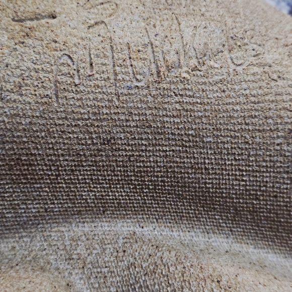 Susan Mikkelson Signed Blue and Brown Swirl Ceramic Dish 14inX2in - Picture 5 of 7